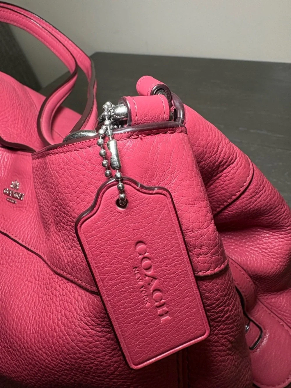 Coach Pebbled Leather Shoulder Bag in Raspberry - Picture 4 of 10